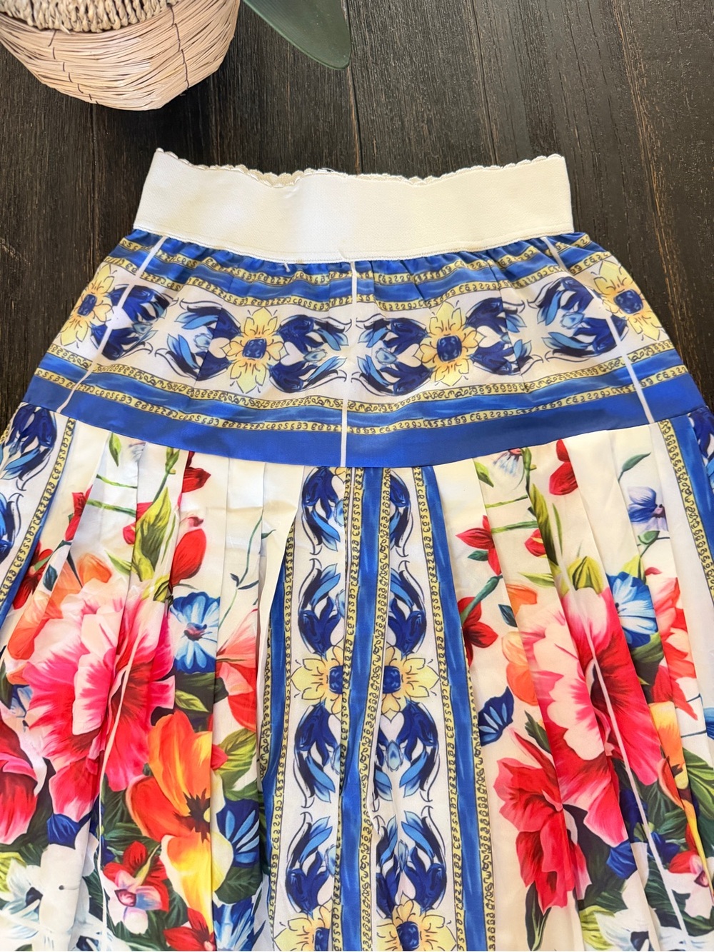 Floral Blue & White Maxi Skirt with Vibrant Print (Unworn) - Picture 3 of 9